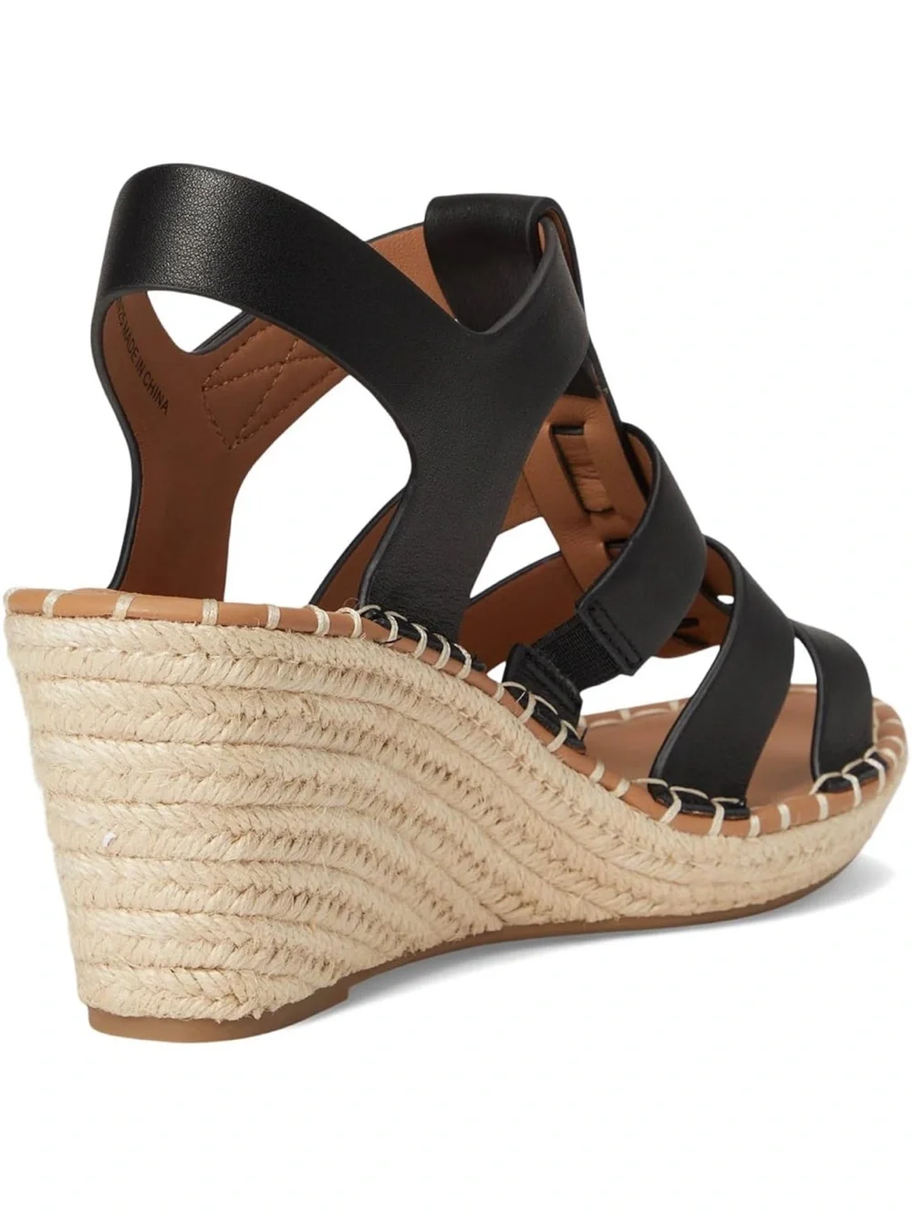 Kenneth Cole Black Leather Strappy Espadrille Wedge Sandals - Women's